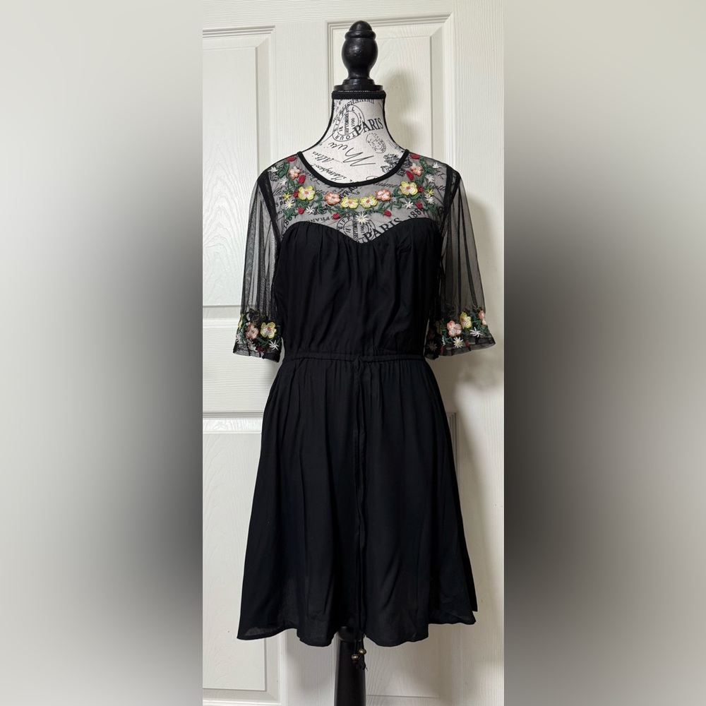 True Destiny Black and Pink Embellished Sundress with Sweetheart Neckline